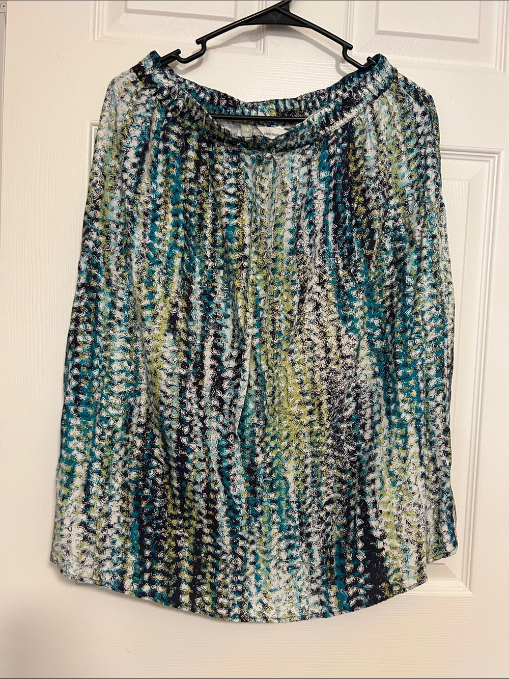 Christopher & Banks Teal Navy Lime Abstract Print A-Line Skirt
